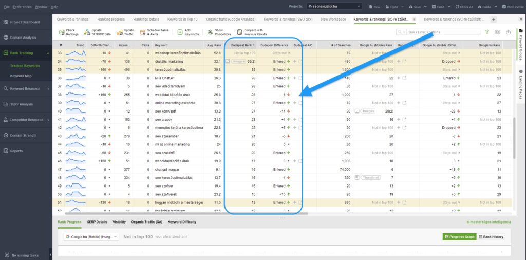 A Rank Tracker nem csak 20-30 találatig mér, hanem ha akarod, akkor méri akár az első 100 találatot is a Google num=100 tiltás ellenére.